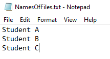 Add names to NamesOfFiles.txt