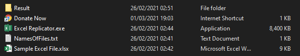 Files in the Excel Replicator Folder