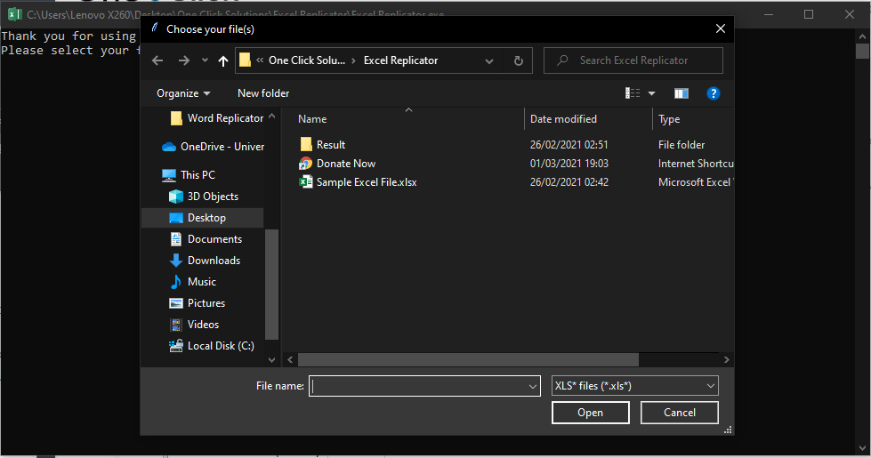 Select your Excel File to Replicate