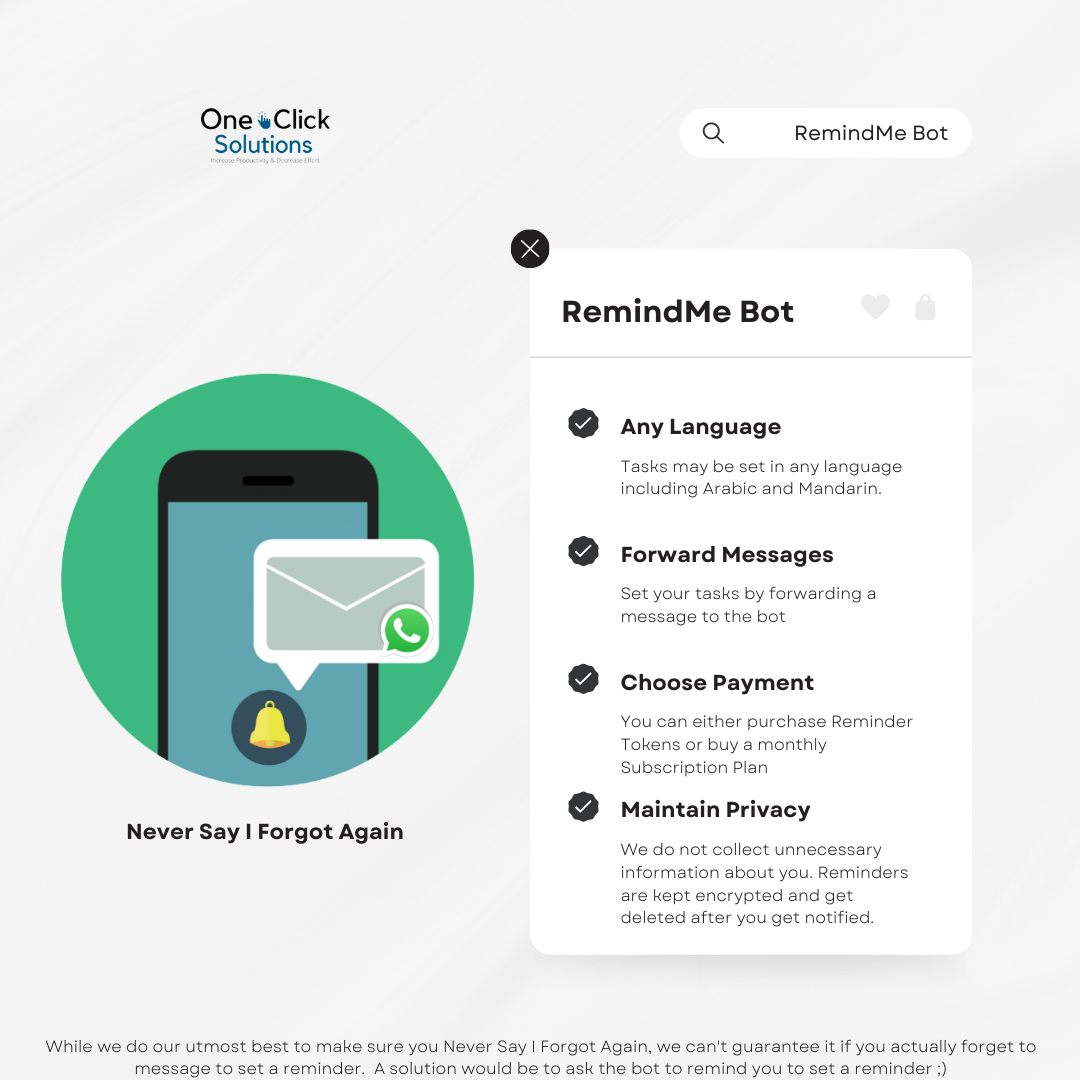 RemindMe Bot WhatsApp Reminders One Click Solutions