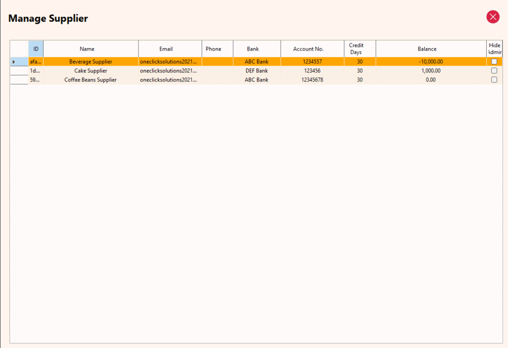 Supplier Module - Manage Suppliers