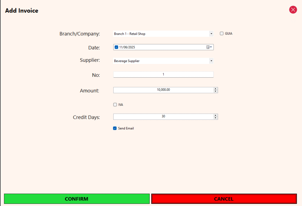 Supplier Module - Add Invoice to Supplier with Outstanding Balance