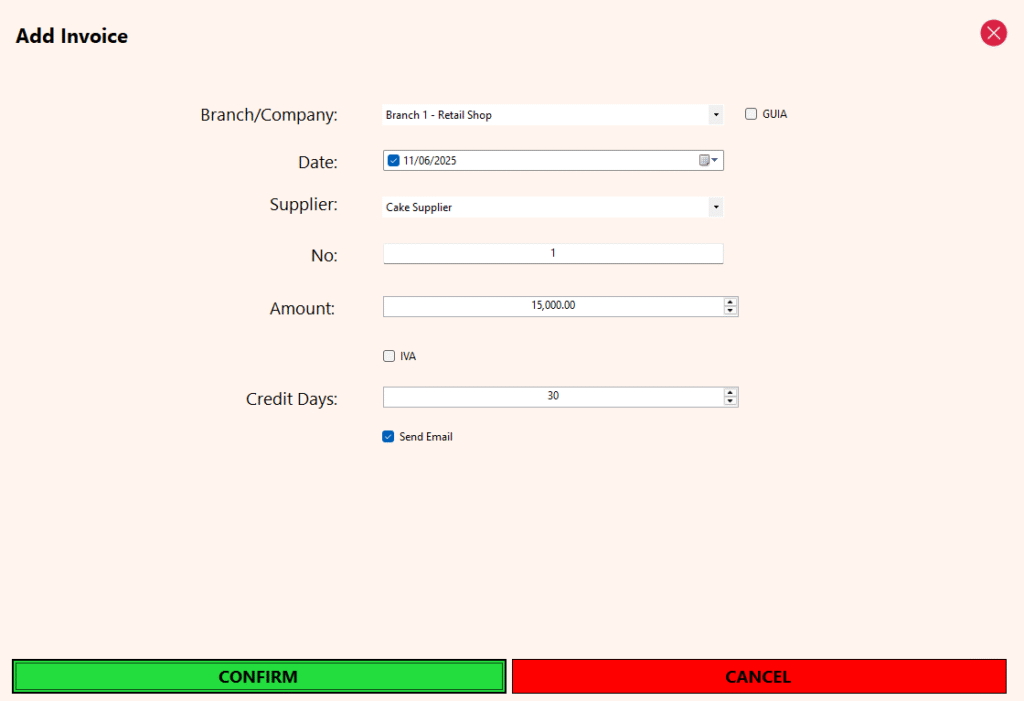 Supplier Module - Add Invoice to Supplier with a Balance