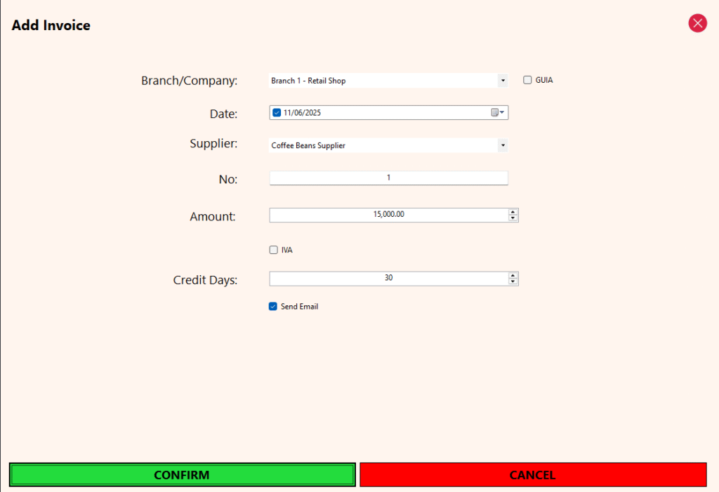 Supplier Module - Add Invoice to Supplier with No Balance