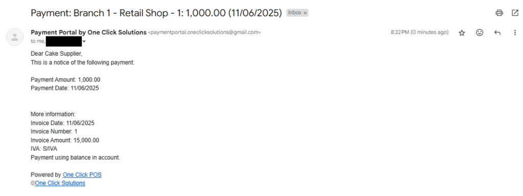Supplier Module - Balance used up for payment of invoice