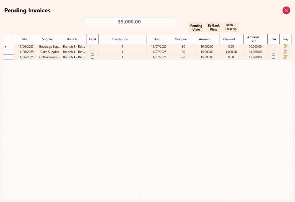 Supplier Module - Pending View