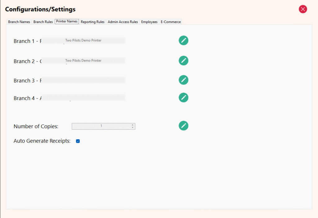 Configurations/Settings Module - Printer Names