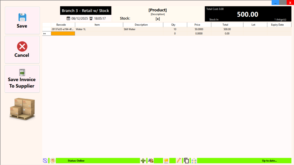 Purchasing: Add contents of invoice