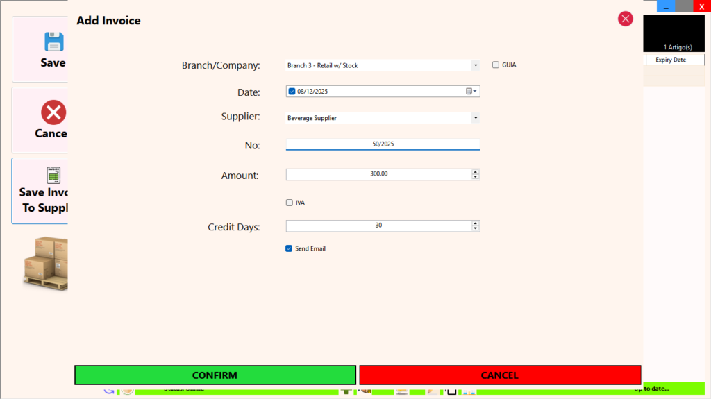 Purchasing: Enter information about the invoice and supplier