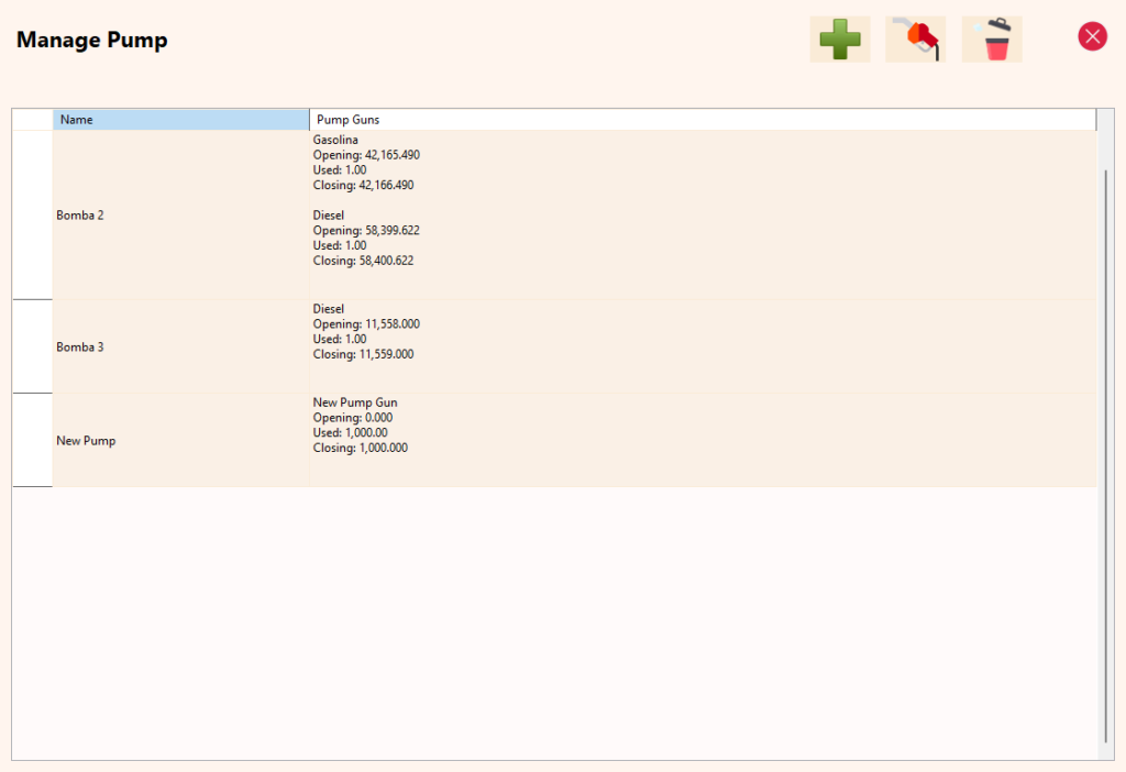 Manage Pumps (after add)