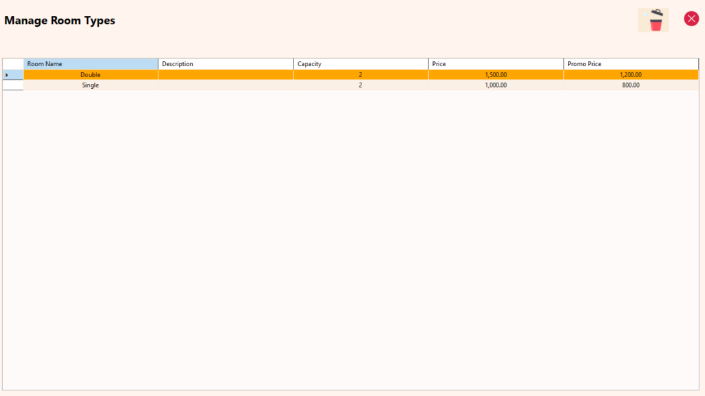 Manage Room Type (Option to Delete too)