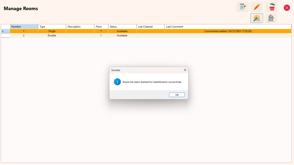 Mark as Out of Service