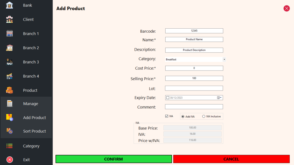 Product Module - Add Product (Add IVA/VAT to Selling Price)