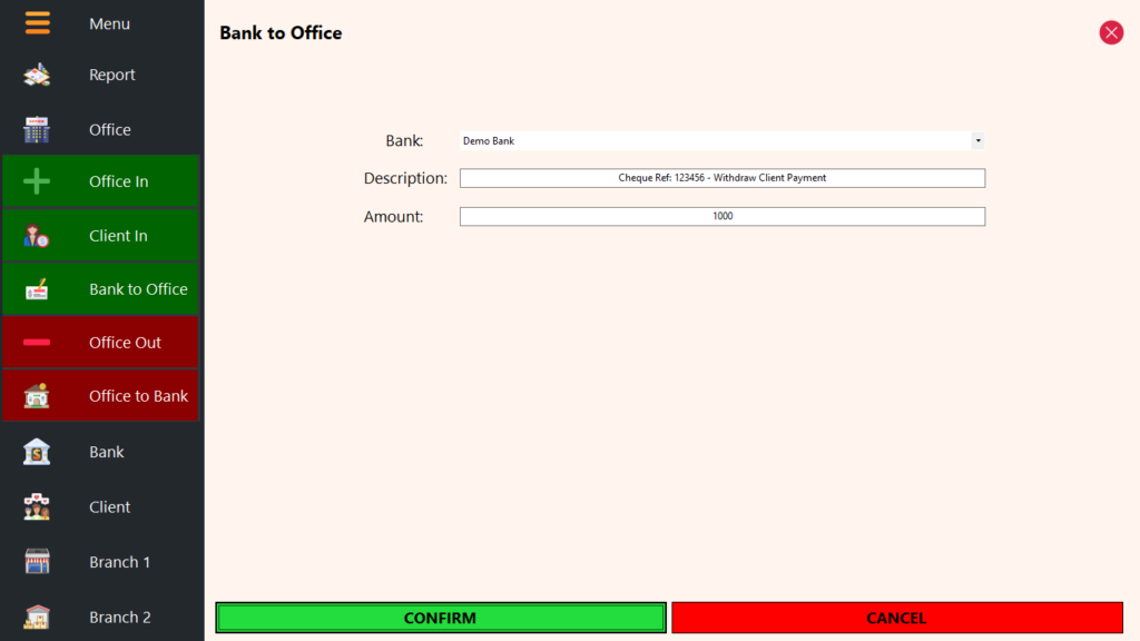 Office Module - Bank to Office
