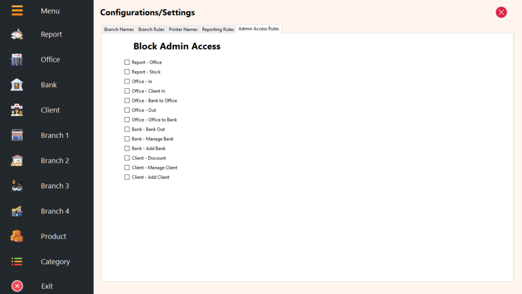 Configurations/Settings Module - Admin Access Rules