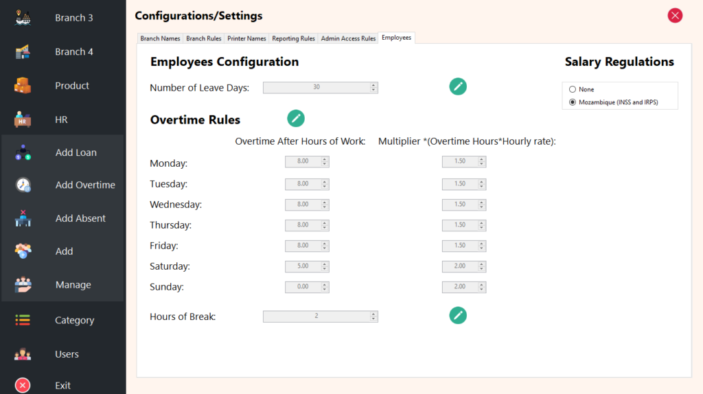 Configurations/Settings Module - Employees