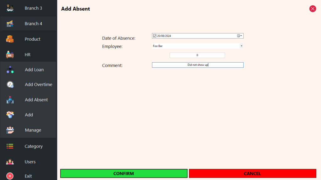 HR Module - Add Absent