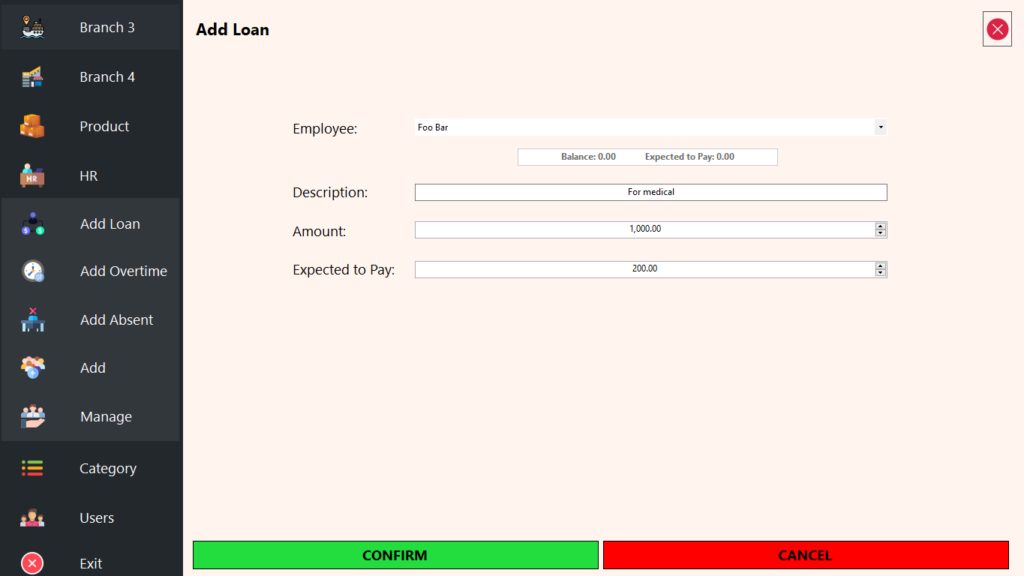 HR Module - Add Loan