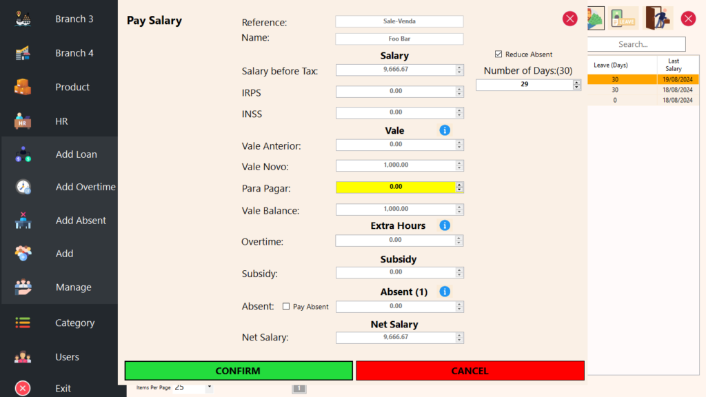 HR Module - Sell Leave