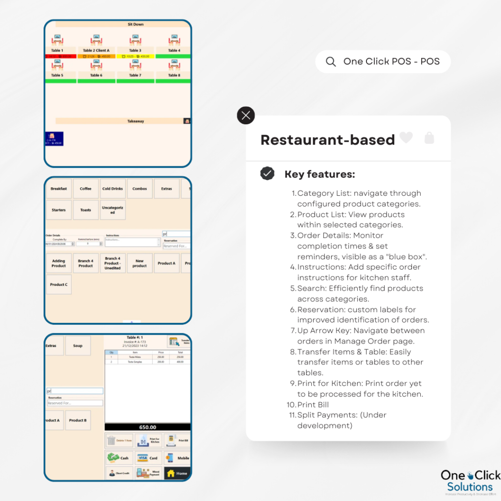 Restaurant-based POS - Key Features