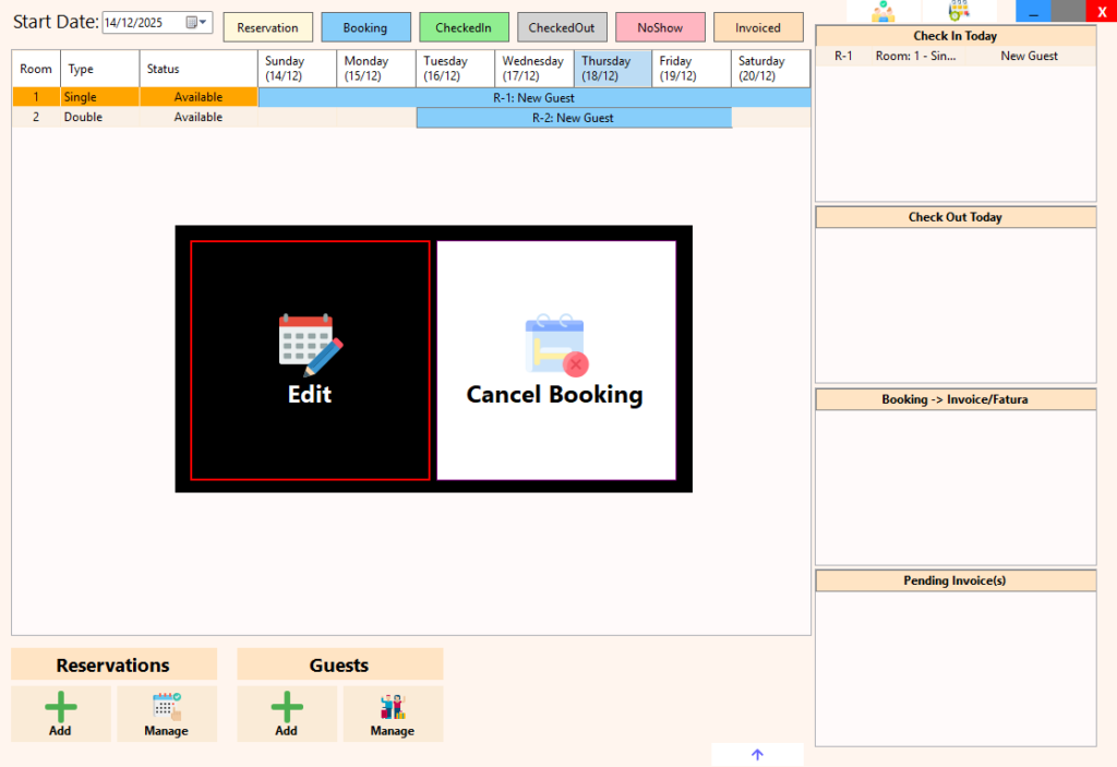 Options for a Booking