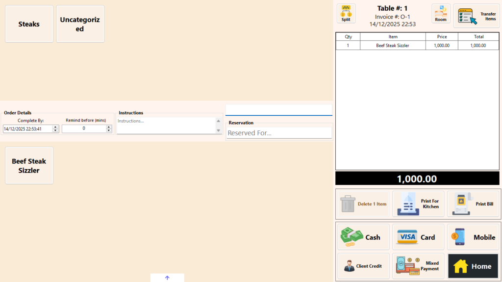 Restaurant POS - Steak Ordered