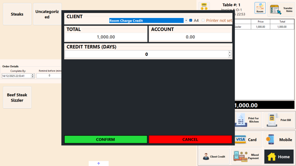 Credit as Room Charge