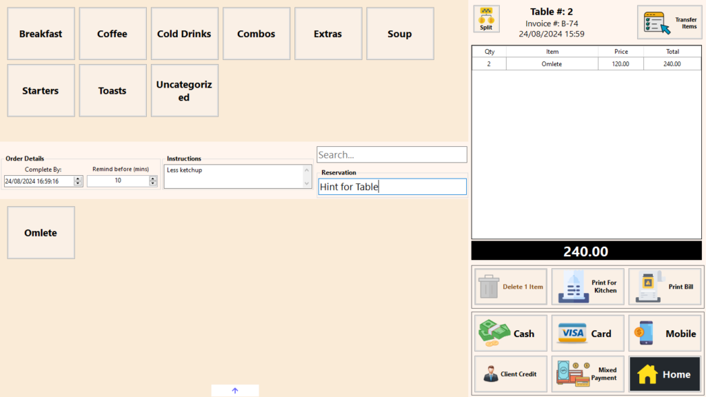 Restaurant POS - Manage Order