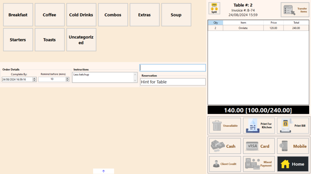 Restaurant POS - Manage Order (Split Payment Enabled)