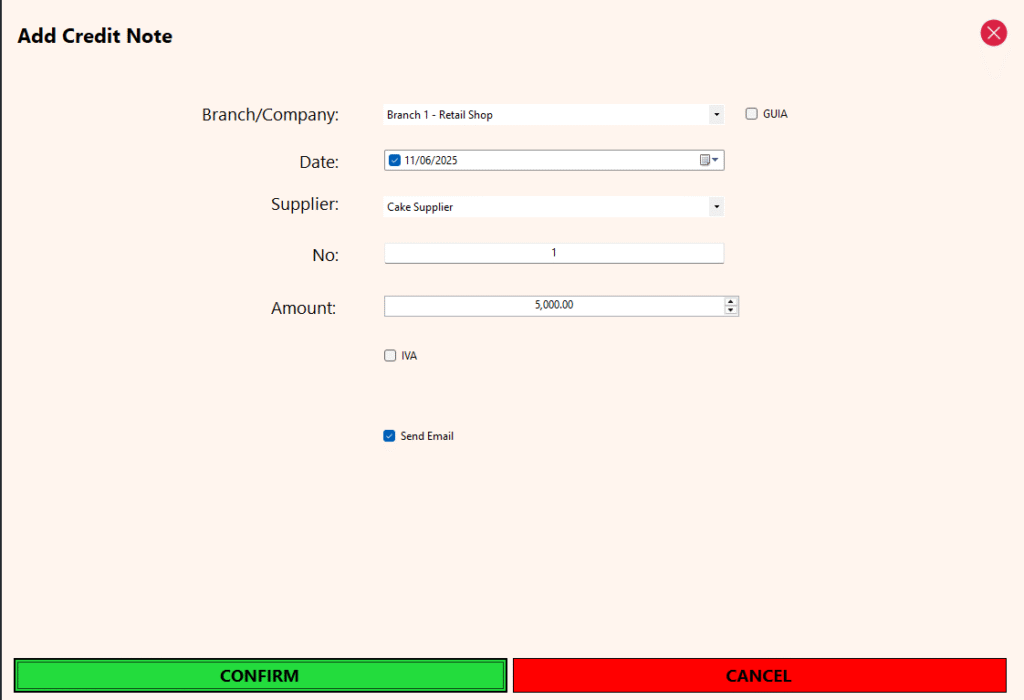 Supplier Module - Credit Note