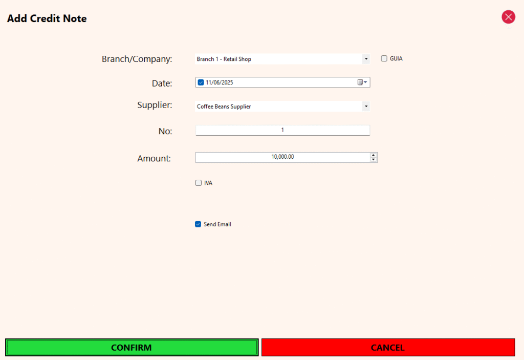 Supplier Module - Credit Note