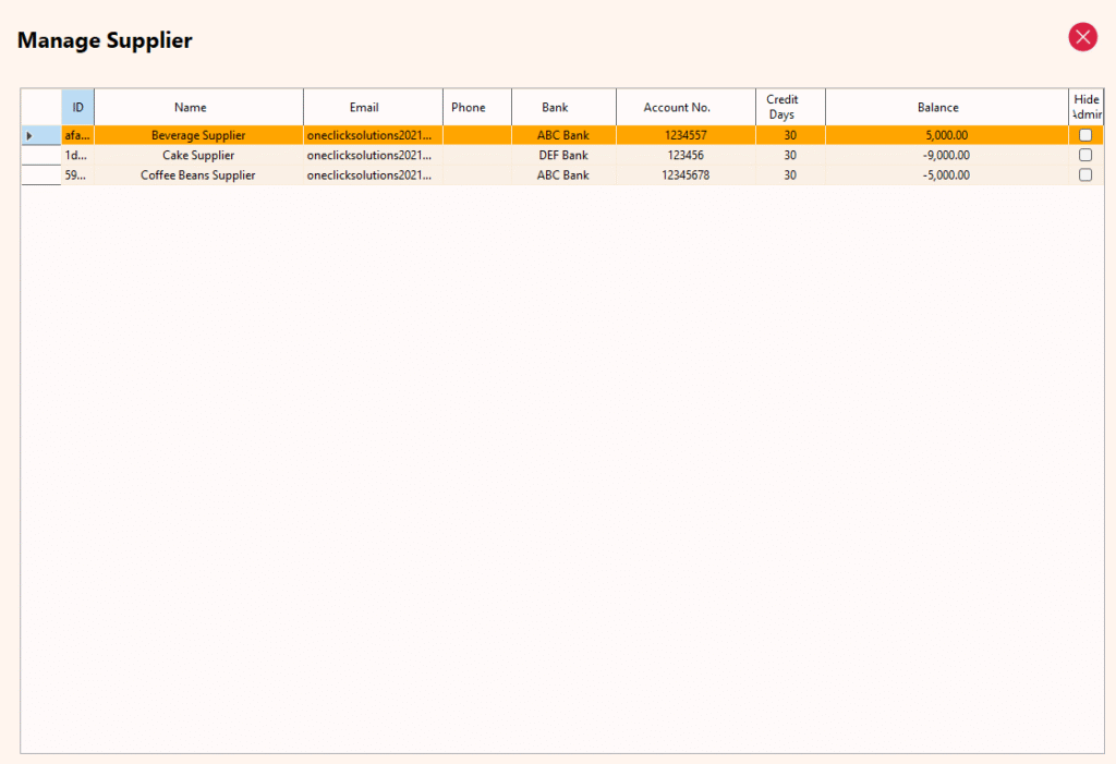 Supplier Module - Manage Supplier