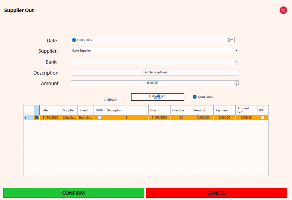 Office Module - Supplier Out (Cash)