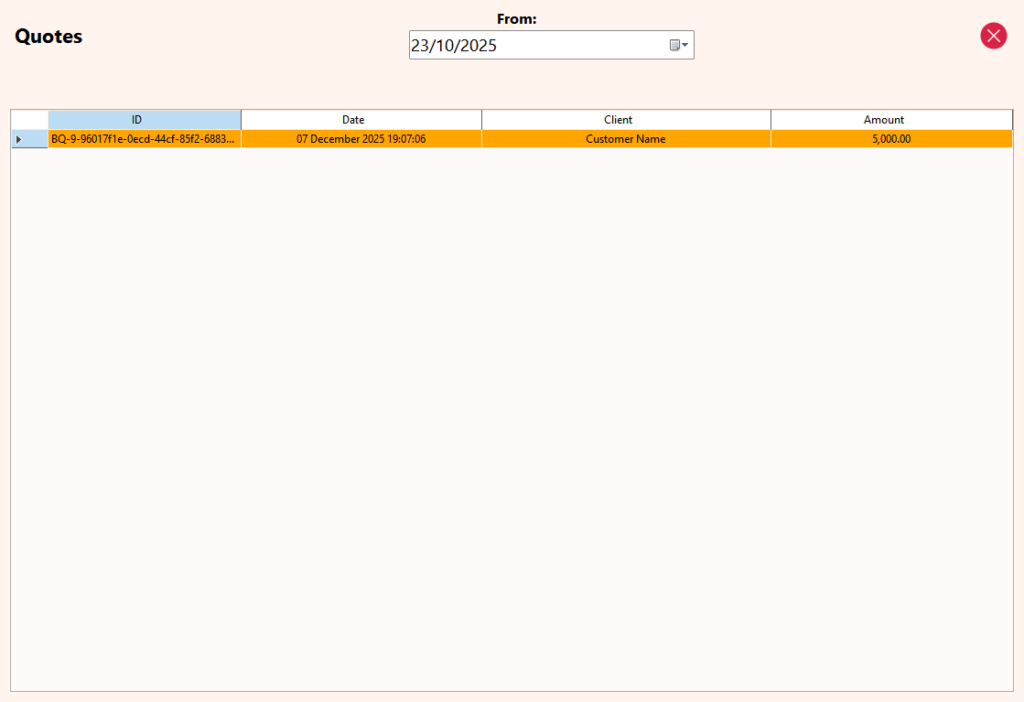 Manage Quote: View Quotes generated from a date