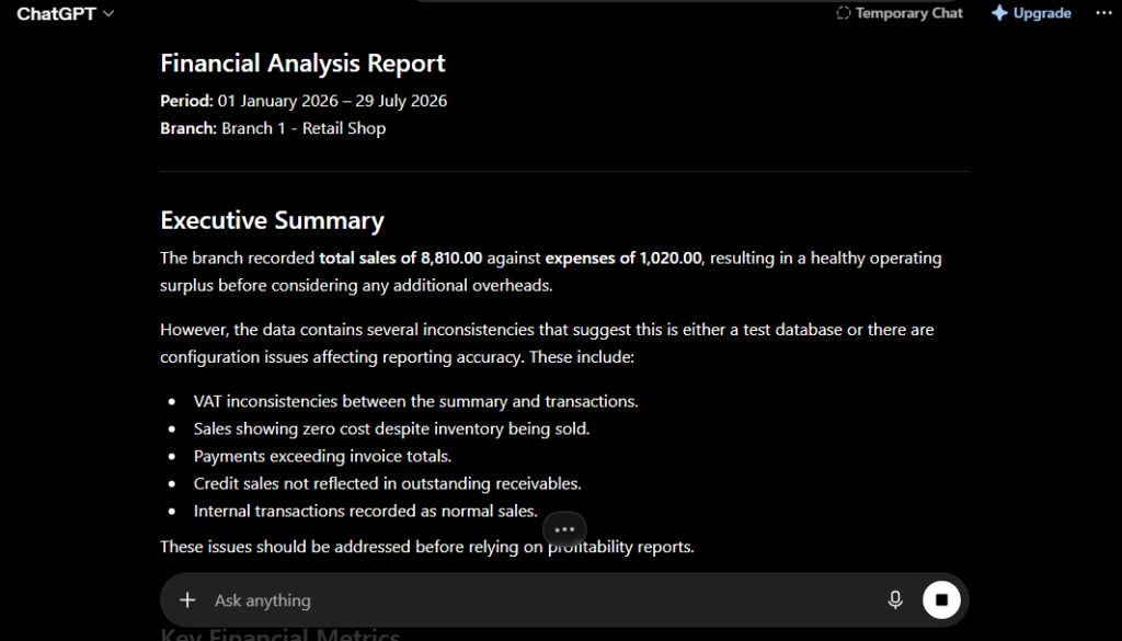 AI Analytics - Response from AI