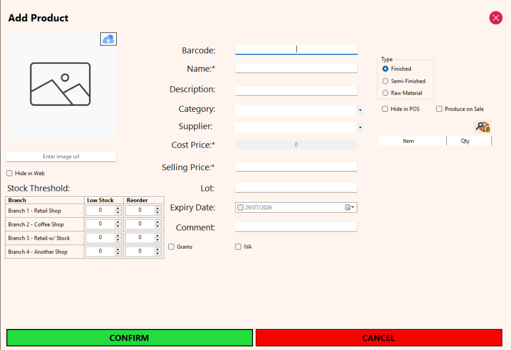 Stock Thresholds - Set when adding a product