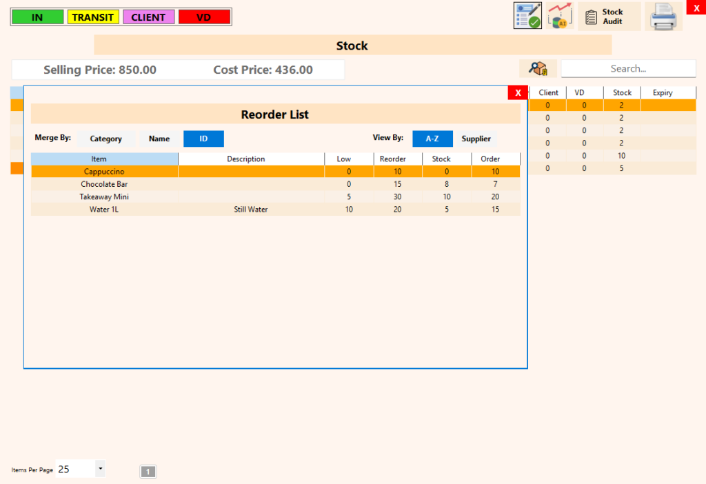 Stock Thresholds - Reorder Report merge by Name View By ID