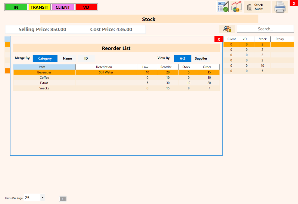 Stock Thresholds - Reorder Report merge by Name View By Category